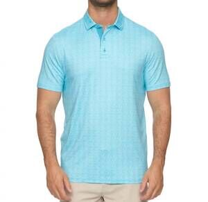 NEW FLAGS & ANTHEM cloverdale leaf print performance polo in aqua combo